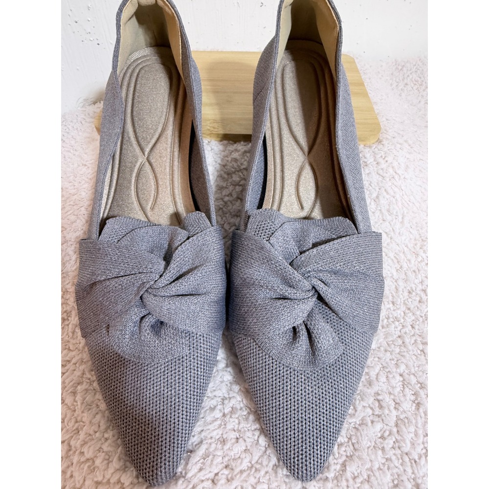 Grey Knit Pointed Toe Flats with Twist Knot Detail Size 41